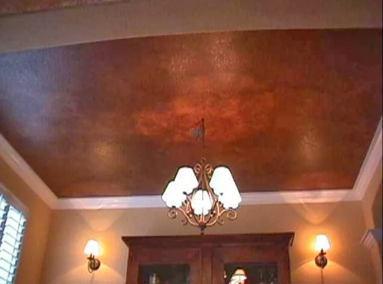 Copper metallic faux finish on a tray ceiling